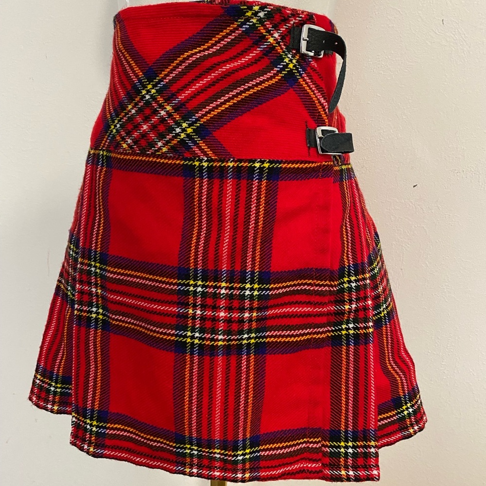 JKA Plaid Micro Mini Skirt Red Tartan 38XXL Plus Y2K Punk Buckles